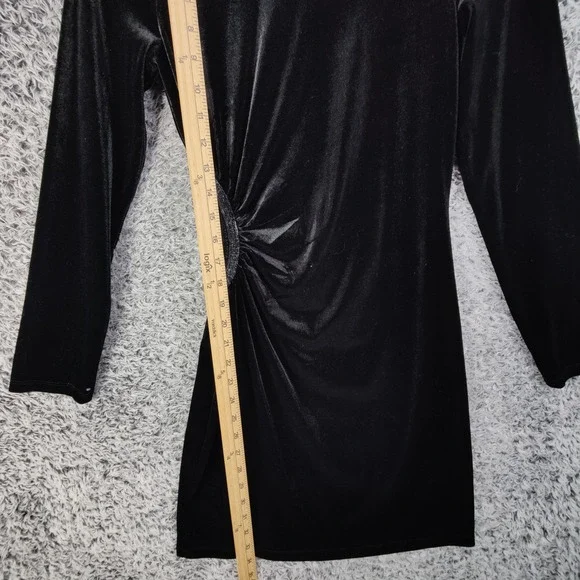 Zara Black Velvet Long Sleeve Mini Dress Womens Small Rhinestone Cutout Baddie - Picture 6 of 12